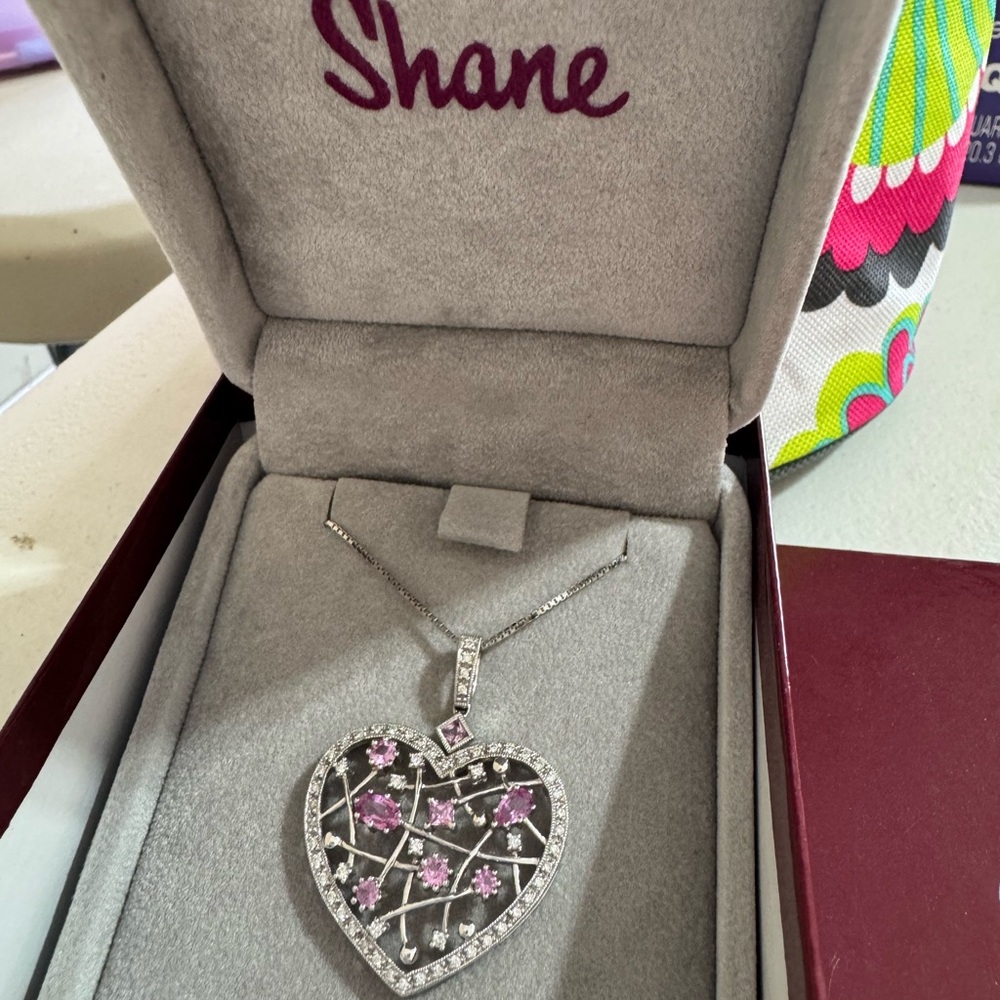 Silver and Pink Heart Necklace with Sparkling Detail